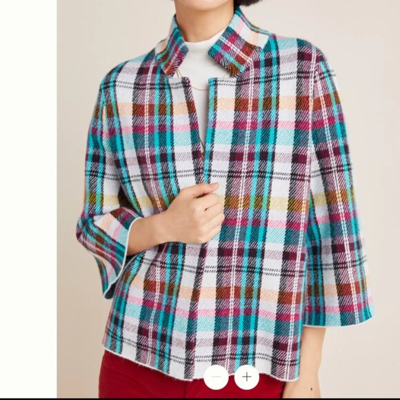 ANTHROPOLOGIE Rosetta Cropped Plaid Knit Jacket | Size Large - Picture 2 of 10